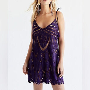 Free people FP PYT mini purple boho dress spring bohemian lace crochet